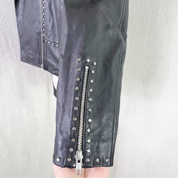 Religion Black Studded Soft Lamb Leather Biker Jacket UK Size 8 XS New - Picture 2 of 11